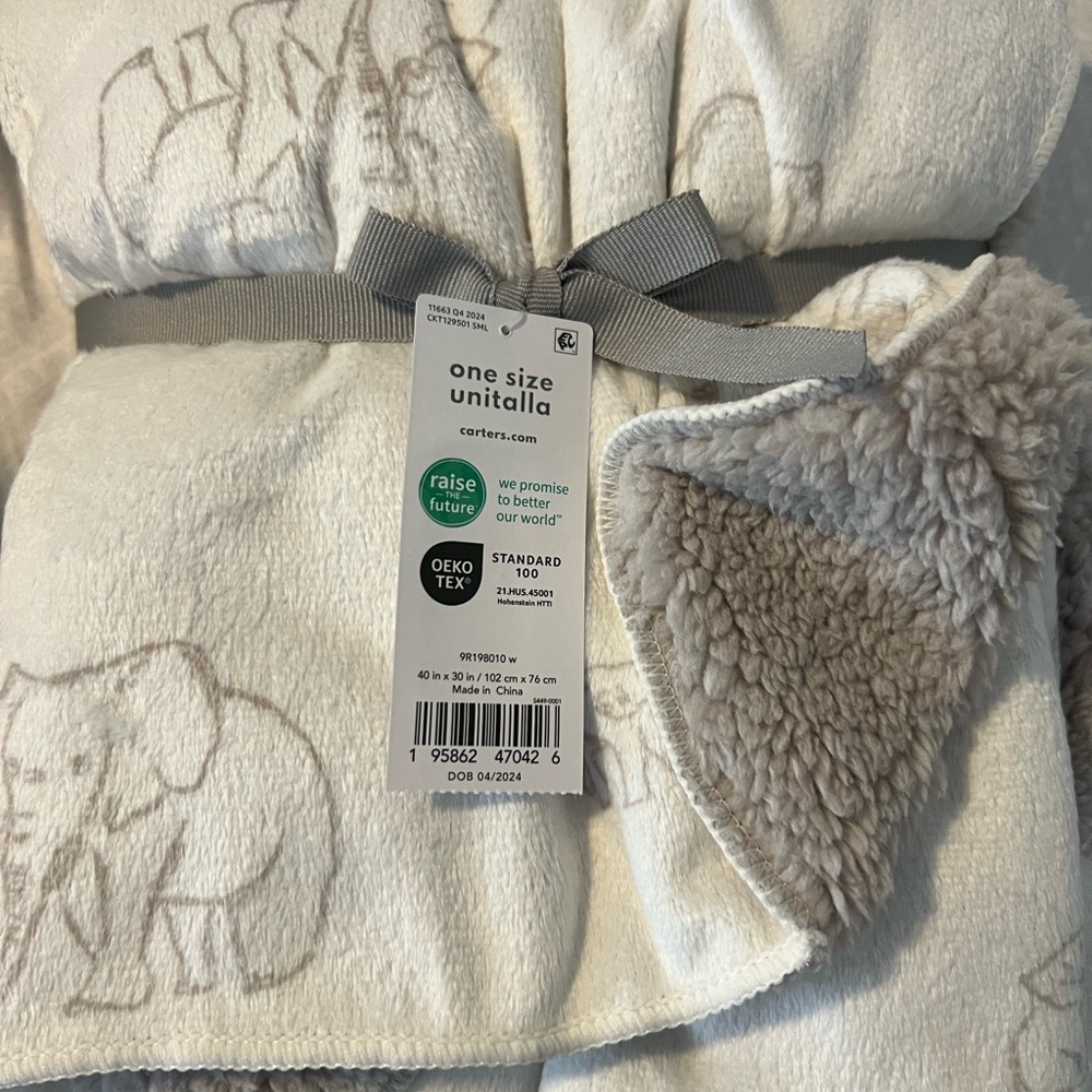 Carter's Cream and Gray Elephant Blanket